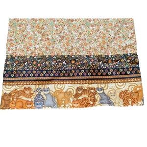 Handmade Pillowcase Floral Kitty Cat Border Red & Orange19"x28" Cottage Cute